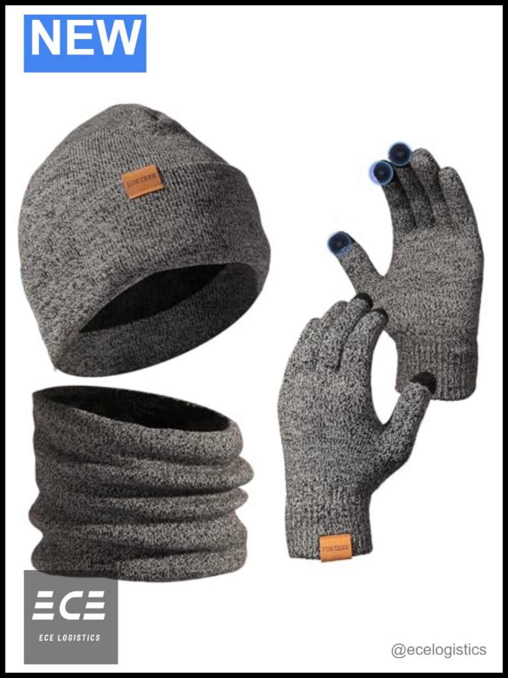3-in-1 Winter Set Beanie Neck Warmer Touchscreen Gloves Thermal Fleece Lined